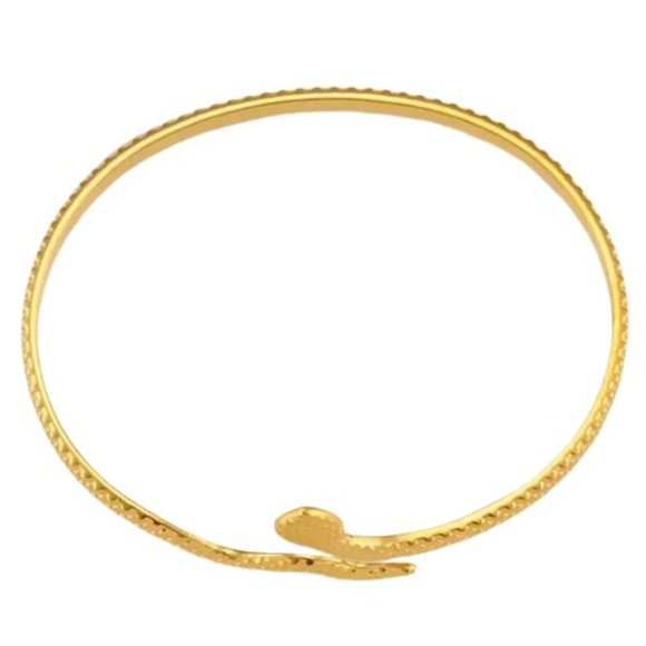 18K Gold Plated Textured Snake Bangle Bracelet Stainless Steel Adjustable NWOT - Picture 7 of 11